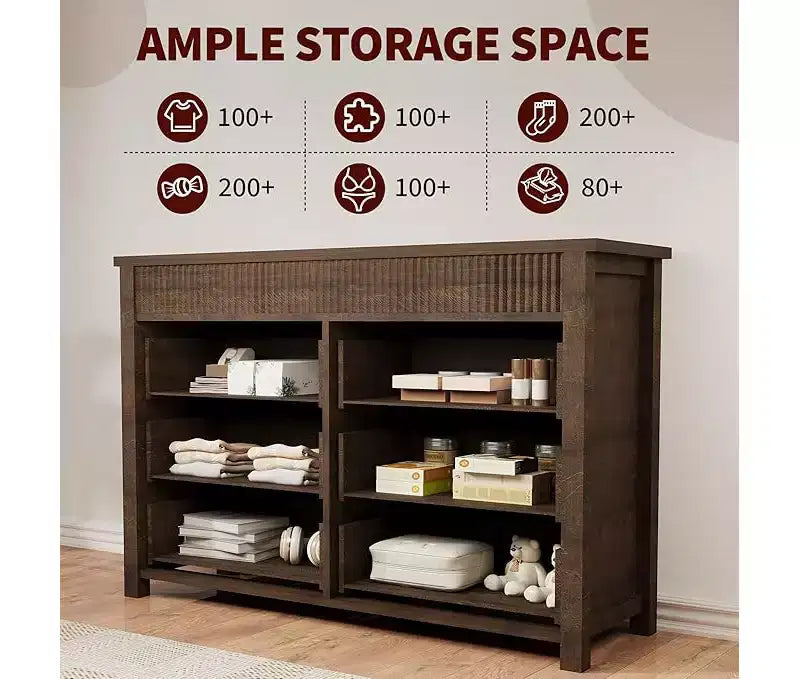 Commode de chambre à coucher, commode en bois, meuble TV cannelé, organiseur de rangement pour le salon, le couloir et l'entrée