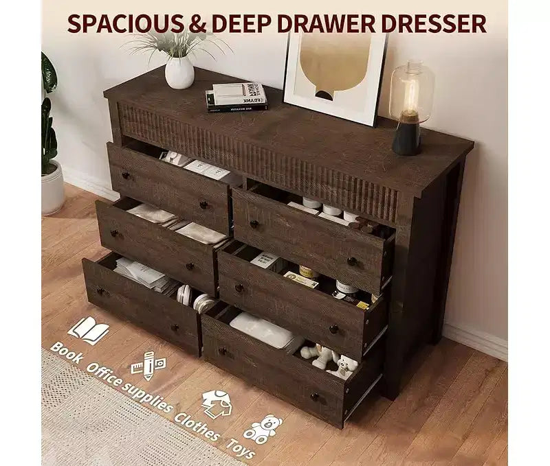 Commode de chambre à coucher, commode en bois, meuble TV cannelé, organiseur de rangement pour le salon, le couloir et l'entrée