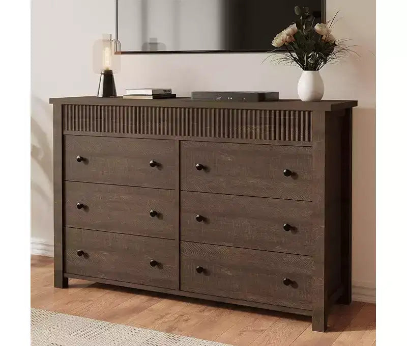 Drawer Dresser for Bedroom, Wooden Chest of Drawers, Fluted TV Stand, Storage Organizer for Living Room, Hallway and Entryway