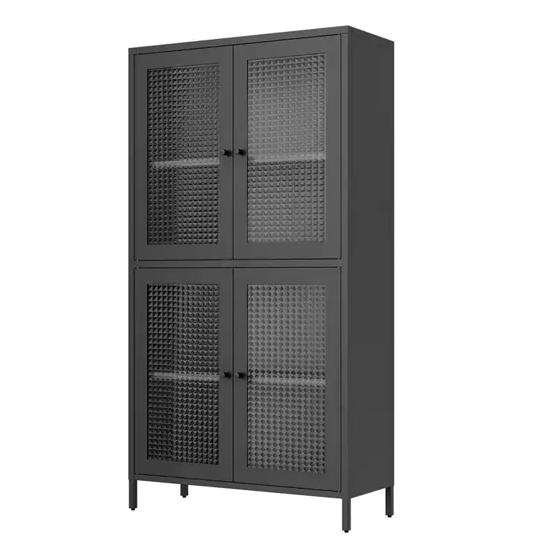 Armoire de rangement en métal, armoire de présentation haute de 150 cm avec 4 portes vitrées, meuble de rangement de cuisine, armoire de rangement en verre pour la maison ou le bureau