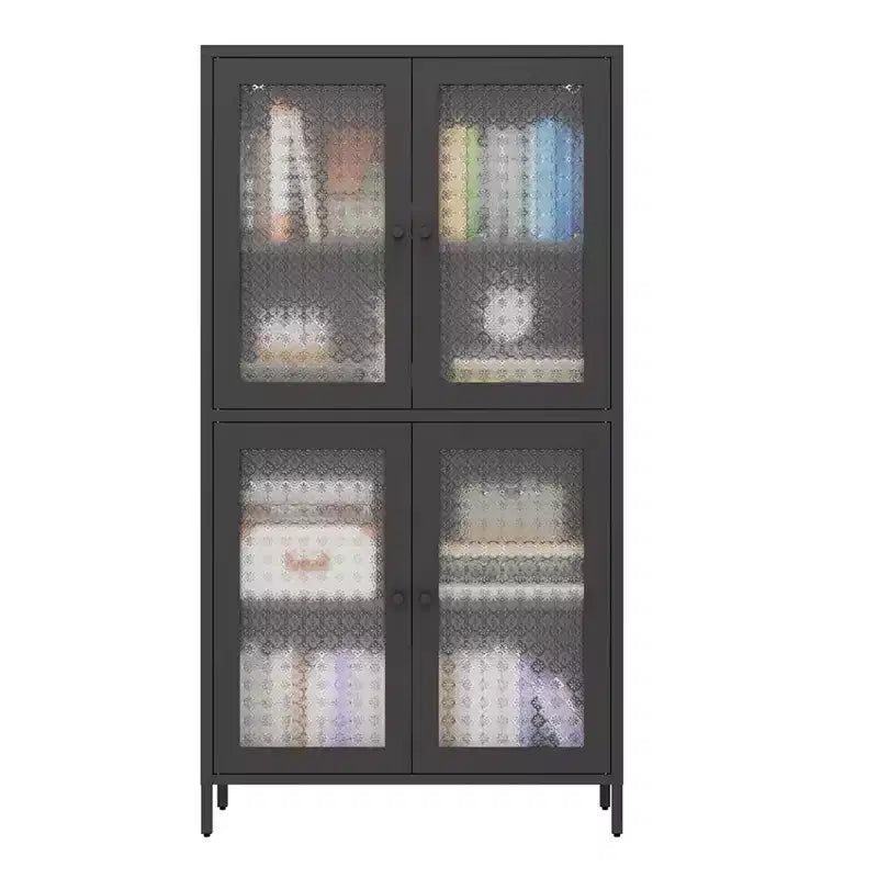 Armoire de rangement en métal, armoire de présentation haute de 150 cm avec 4 portes vitrées, meuble de rangement de cuisine, armoire de rangement en verre pour la maison ou le bureau