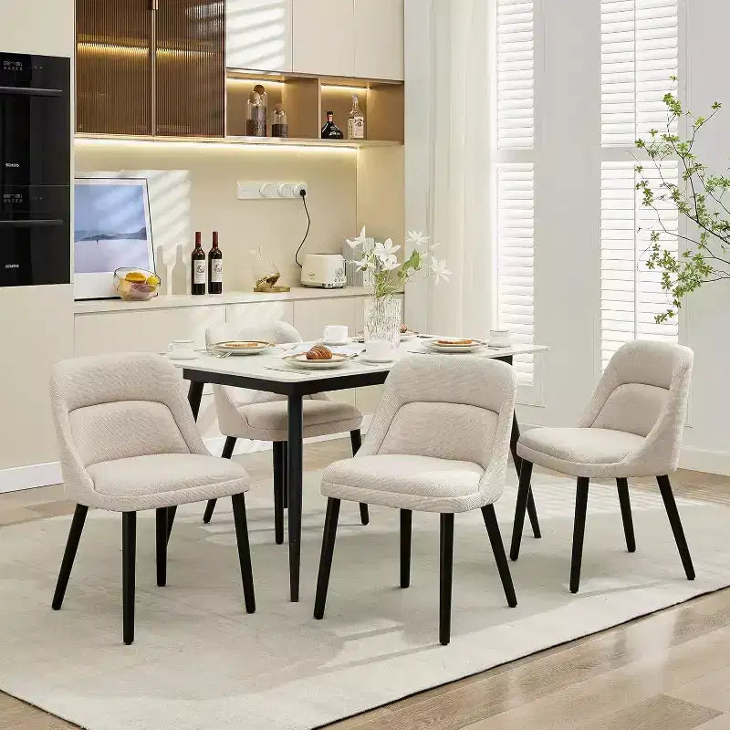 Acekool Dining Chairs, Upholstered Linen Dining Room Chairs, Wood Legs, Modern Kitchen & Cafe Seating, Comfy Sillas para Comedor, Beige