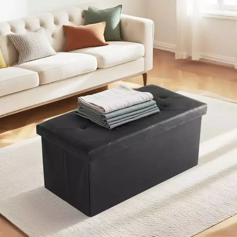 Okak Modern Synthetic Leather Button Tufted Ottoman Bench with Foldable Storage,Upholstered Storage Bench for Living Room,Bedroom