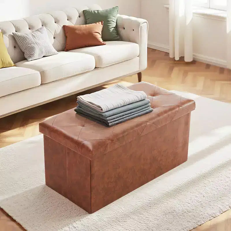 Banc de rangement pliant capitonné en similicuir moderne, banc de rangement rembourré pour le salon et la chambre à coucher