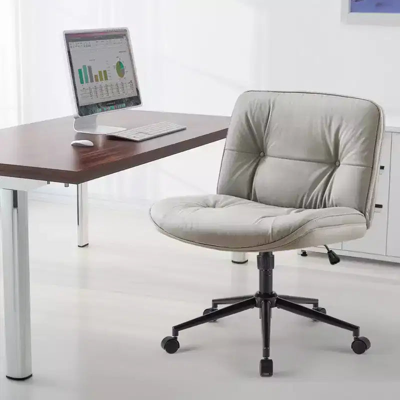 Fauteuil de bureau sans accoudoirs, chaise pivotante à assise large avec pieds croisés, réglable en hauteur, chaise d'appoint moderne en cuir PU pour bureau à domicile
