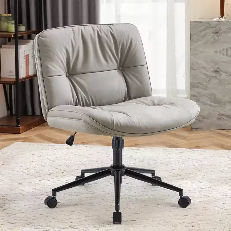 Fauteuil de bureau sans accoudoirs, chaise pivotante à assise large avec pieds croisés, réglable en hauteur, chaise d'appoint moderne en cuir PU pour bureau à domicile