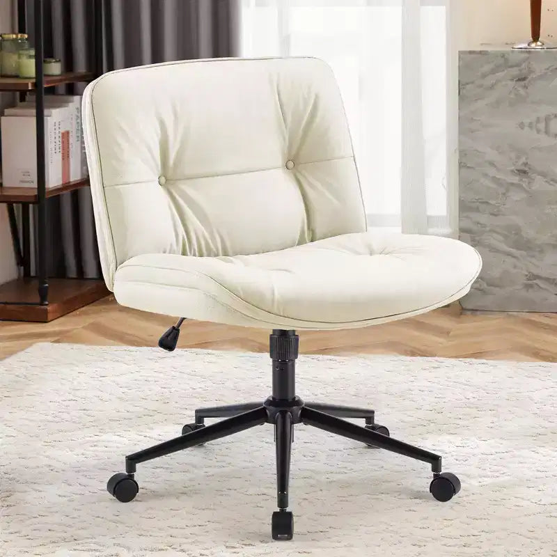 TUYOHW Armless Office Chair,Wide Seat Swivel Chair with Criss Cross Legged,Height Adjustment,Modern PU Leather Accent Chair for Home Office