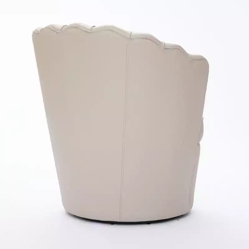 Fauteuil pivotant Pétale, Fauteuil d'appoint avec base métallique rotative, Dossier incurvé cannelé, Fauteuil de bureau à oreilles en cuir véritable pour bureau, salon