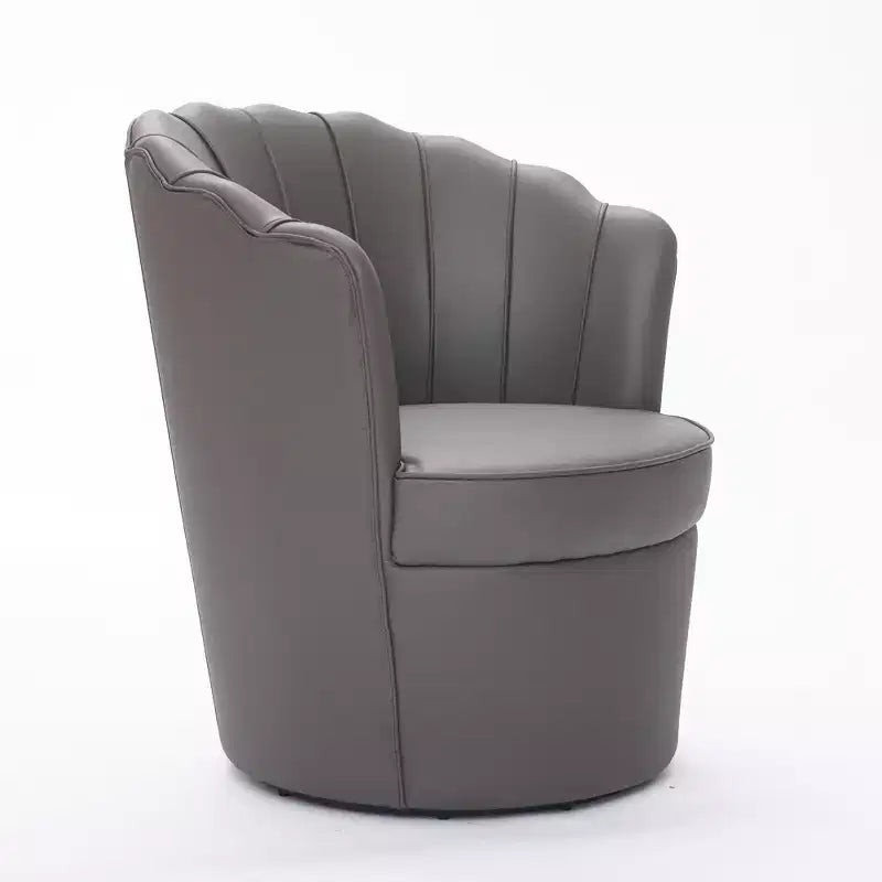 Fauteuil pivotant Pétale, Fauteuil d'appoint avec base métallique rotative, Dossier incurvé cannelé, Fauteuil de bureau à oreilles en cuir véritable pour bureau, salon
