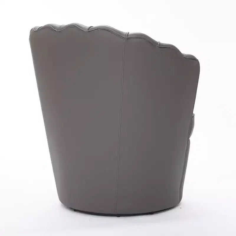 Fauteuil pivotant Pétale, Fauteuil d'appoint avec base métallique rotative, Dossier incurvé cannelé, Fauteuil de bureau à oreilles en cuir véritable pour bureau, salon