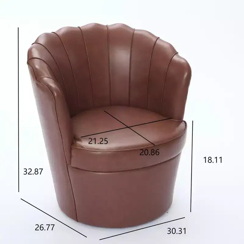 Fauteuil pivotant Pétale, Fauteuil d'appoint avec base métallique rotative, Dossier incurvé cannelé, Fauteuil de bureau à oreilles en cuir véritable pour bureau, salon