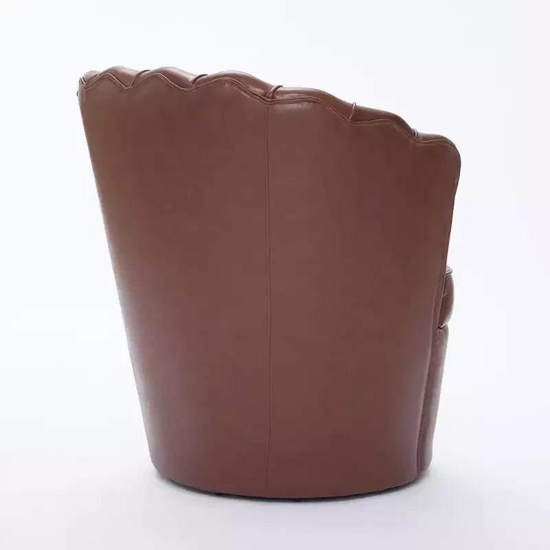 Fauteuil pivotant Pétale, Fauteuil d'appoint avec base métallique rotative, Dossier incurvé cannelé, Fauteuil de bureau à oreilles en cuir véritable pour bureau, salon