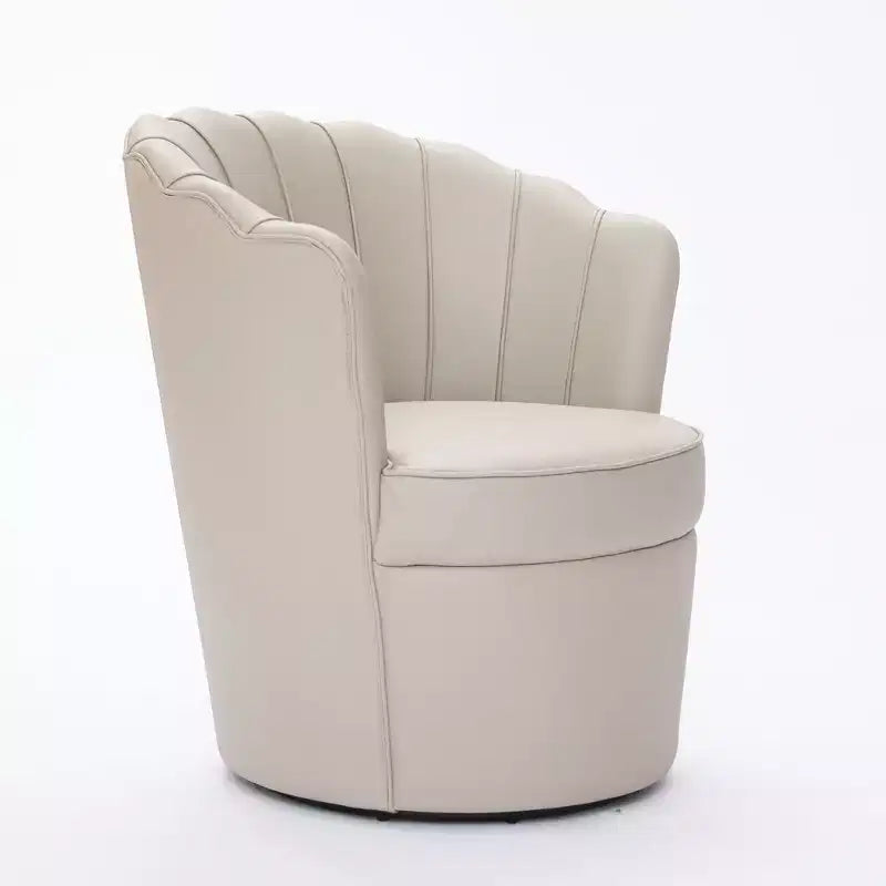 Fauteuil pivotant Pétale, Fauteuil d'appoint avec base métallique rotative, Dossier incurvé cannelé, Fauteuil de bureau à oreilles en cuir véritable pour bureau, salon