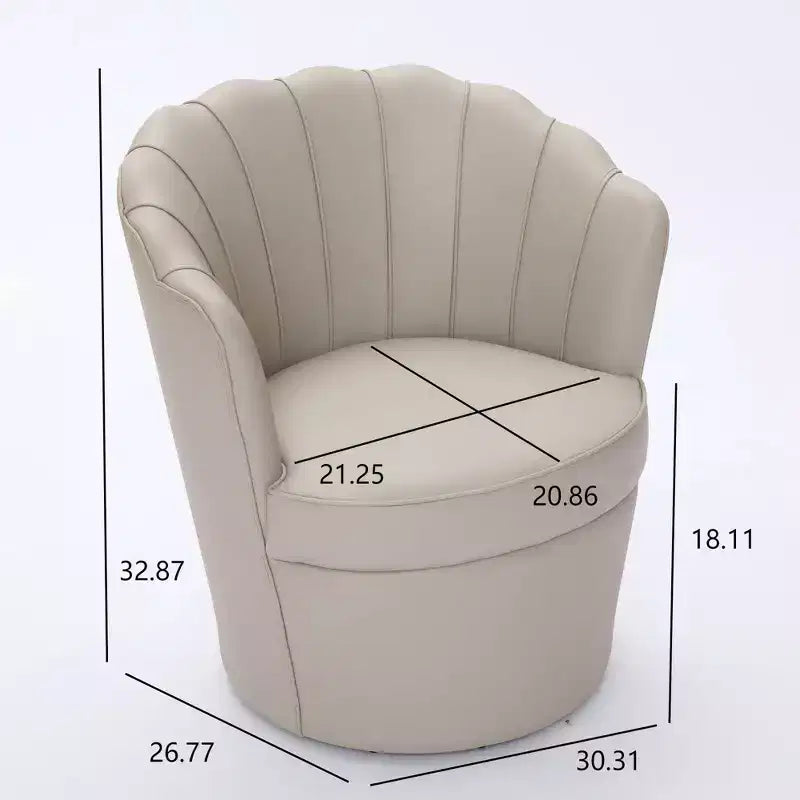 Fauteuil pivotant Pétale, Fauteuil d'appoint avec base métallique rotative, Dossier incurvé cannelé, Fauteuil de bureau à oreilles en cuir véritable pour bureau, salon