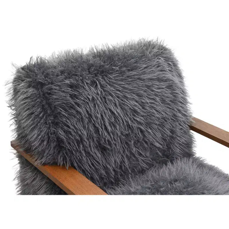 Fauteuil d'appoint en fausse fourrure de 71,9 cm de large, Fauteuil de salon rembourré avec accoudoirs en bois courbés, Ressorts ensachés, Fauteuil pour salon, chambre à coucher
