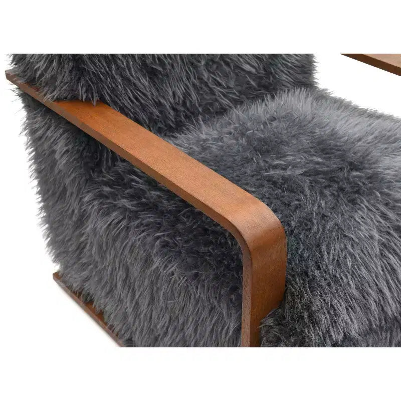 Fauteuil d'appoint en fausse fourrure de 71,9 cm de large, Fauteuil de salon rembourré avec accoudoirs en bois courbés, Ressorts ensachés, Fauteuil pour salon, chambre à coucher