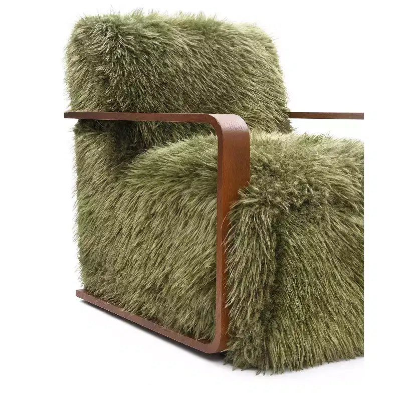 Fauteuil d'appoint en fausse fourrure de 71,9 cm de large, Fauteuil de salon rembourré avec accoudoirs en bois courbés, Ressorts ensachés, Fauteuil pour salon, chambre à coucher