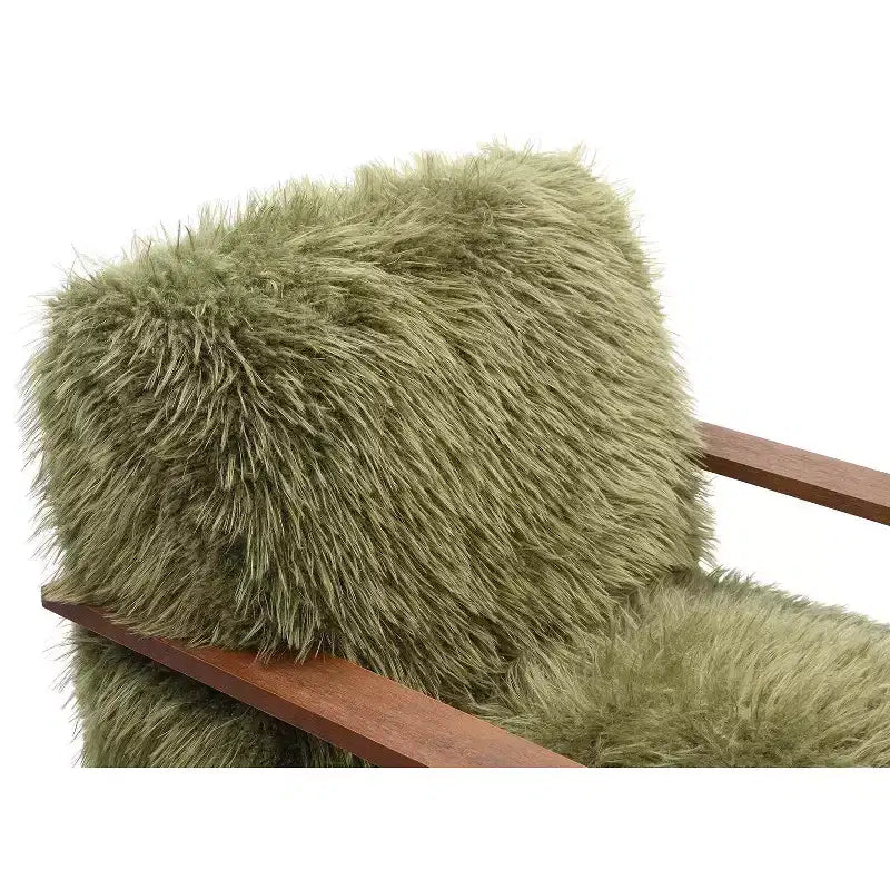 Fauteuil d'appoint en fausse fourrure de 71,9 cm de large, Fauteuil de salon rembourré avec accoudoirs en bois courbés, Ressorts ensachés, Fauteuil pour salon, chambre à coucher