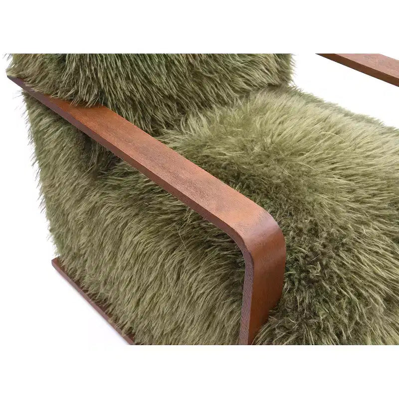 Fauteuil d'appoint en fausse fourrure de 71,9 cm de large, Fauteuil de salon rembourré avec accoudoirs en bois courbés, Ressorts ensachés, Fauteuil pour salon, chambre à coucher
