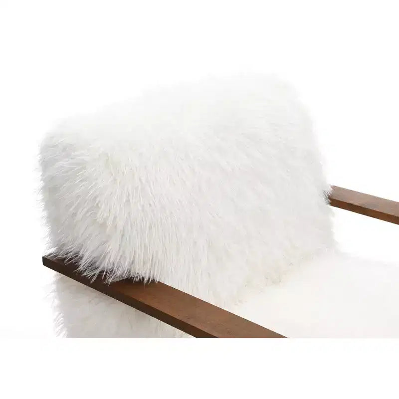 Fauteuil d'appoint en fausse fourrure de 71,9 cm de large, Fauteuil de salon rembourré avec accoudoirs en bois courbés, Ressorts ensachés, Fauteuil pour salon, chambre à coucher