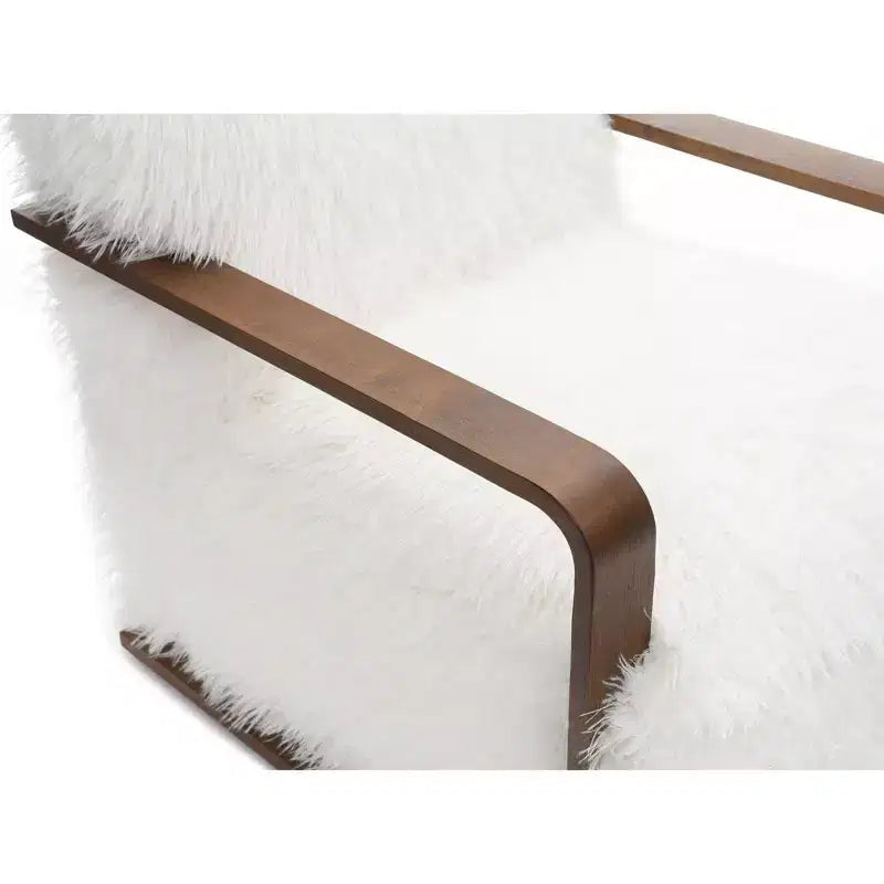 Fauteuil d'appoint en fausse fourrure de 71,9 cm de large, Fauteuil de salon rembourré avec accoudoirs en bois courbés, Ressorts ensachés, Fauteuil pour salon, chambre à coucher