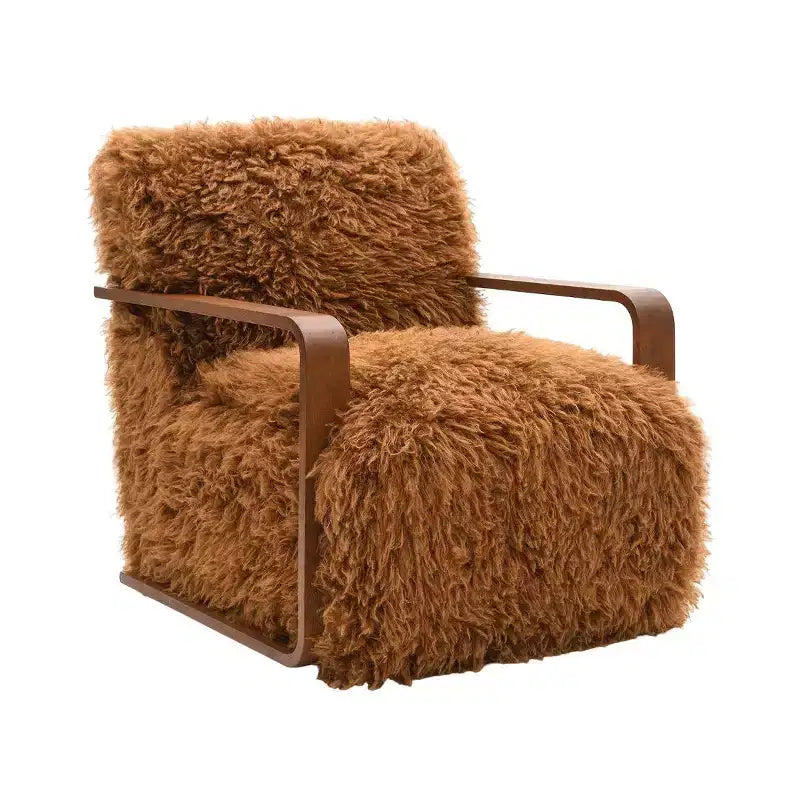 Fauteuil d'appoint en fausse fourrure de 71,9 cm de large, Fauteuil de salon rembourré avec accoudoirs en bois courbés, Ressorts ensachés, Fauteuil pour salon, chambre à coucher