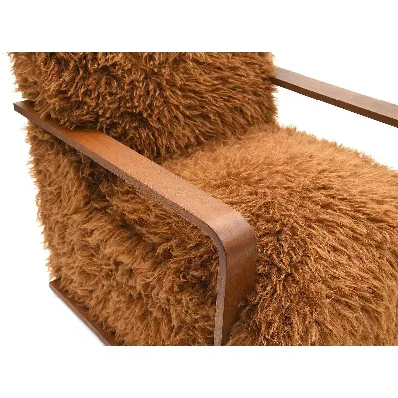 Fauteuil d'appoint en fausse fourrure de 71,9 cm de large, Fauteuil de salon rembourré avec accoudoirs en bois courbés, Ressorts ensachés, Fauteuil pour salon, chambre à coucher