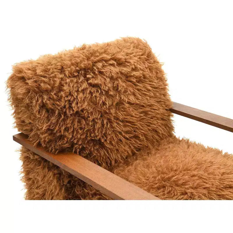 Fauteuil d'appoint en fausse fourrure de 71,9 cm de large, Fauteuil de salon rembourré avec accoudoirs en bois courbés, Ressorts ensachés, Fauteuil pour salon, chambre à coucher