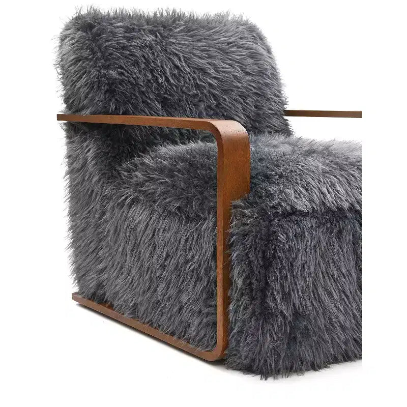 Fauteuil d'appoint en fausse fourrure de 71,9 cm de large, Fauteuil de salon rembourré avec accoudoirs en bois courbés, Ressorts ensachés, Fauteuil pour salon, chambre à coucher