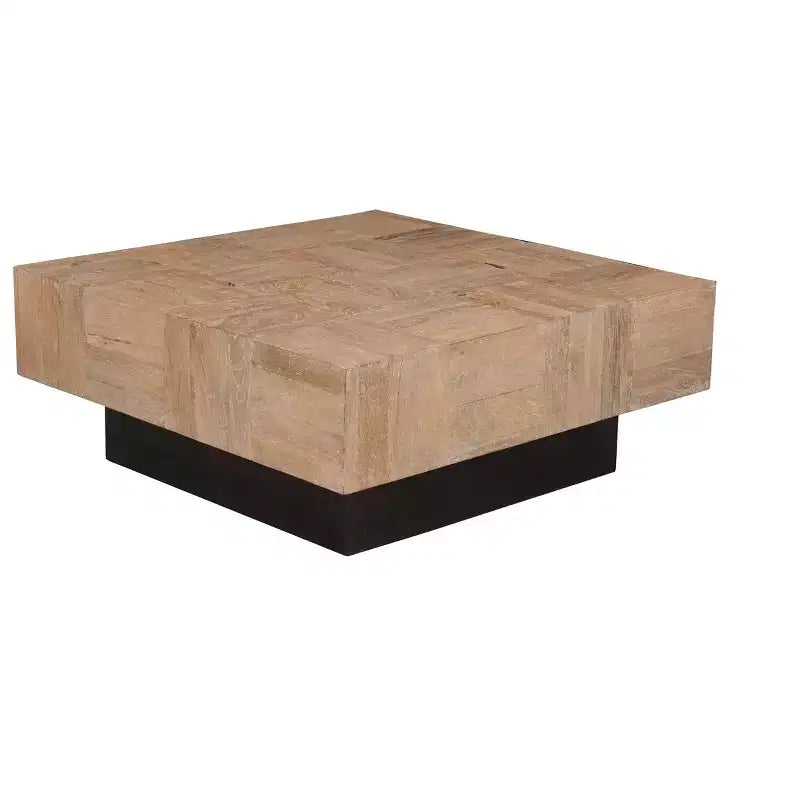 40 Brown and Black Solid Wood Square Block Coffee Table