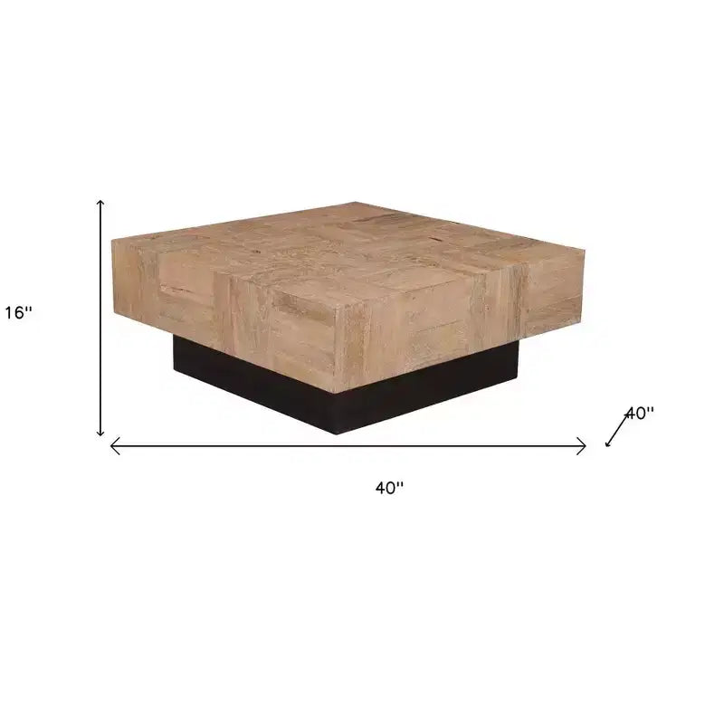 Table basse bloc carré en bois massif marron et noir 40 po