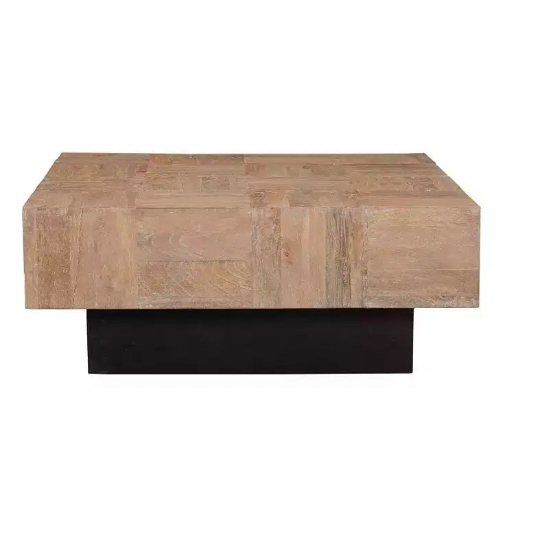 Table basse bloc carré en bois massif marron et noir 40 po
