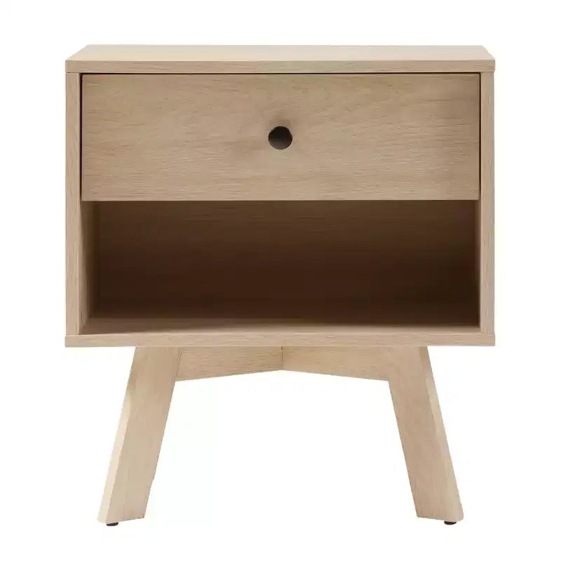 Table de chevet moderne du milieu du siècle avec niche ouverte et tiroir à coulisses lisses
