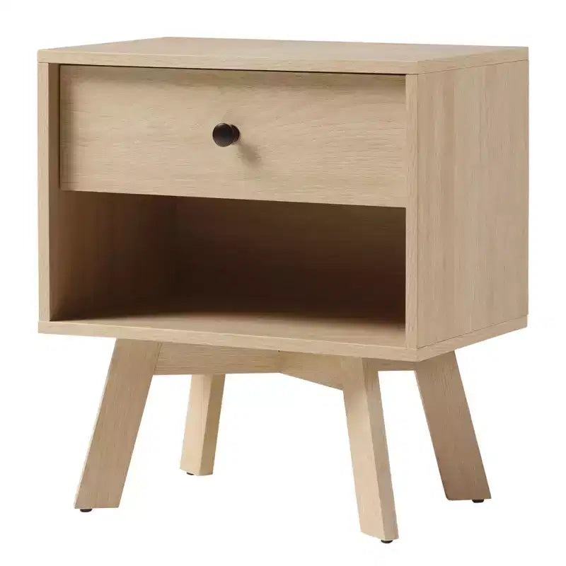 Table de chevet moderne du milieu du siècle avec niche ouverte et tiroir à coulisses lisses
