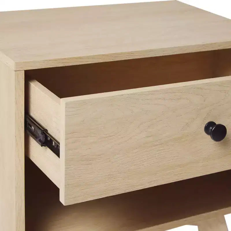 Table de chevet moderne du milieu du siècle avec niche ouverte et tiroir à coulisses lisses