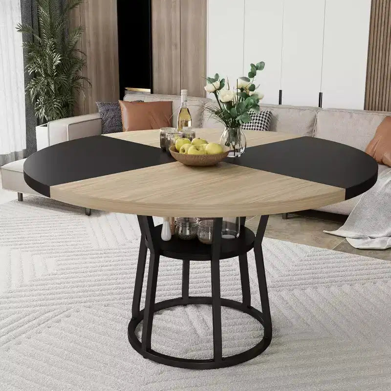 Table à manger ronde pour 4-6 personnes, table de cuisine de ferme de 42 pouces avec rangement