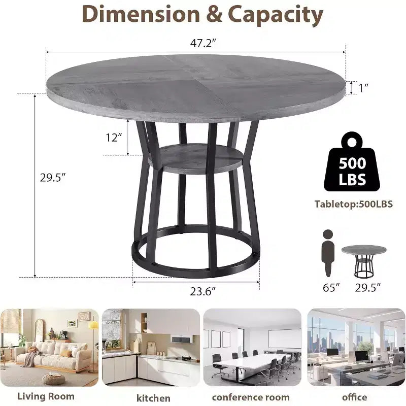 Table à manger ronde pour 4-6 personnes, table de cuisine de ferme de 42 pouces avec rangement
