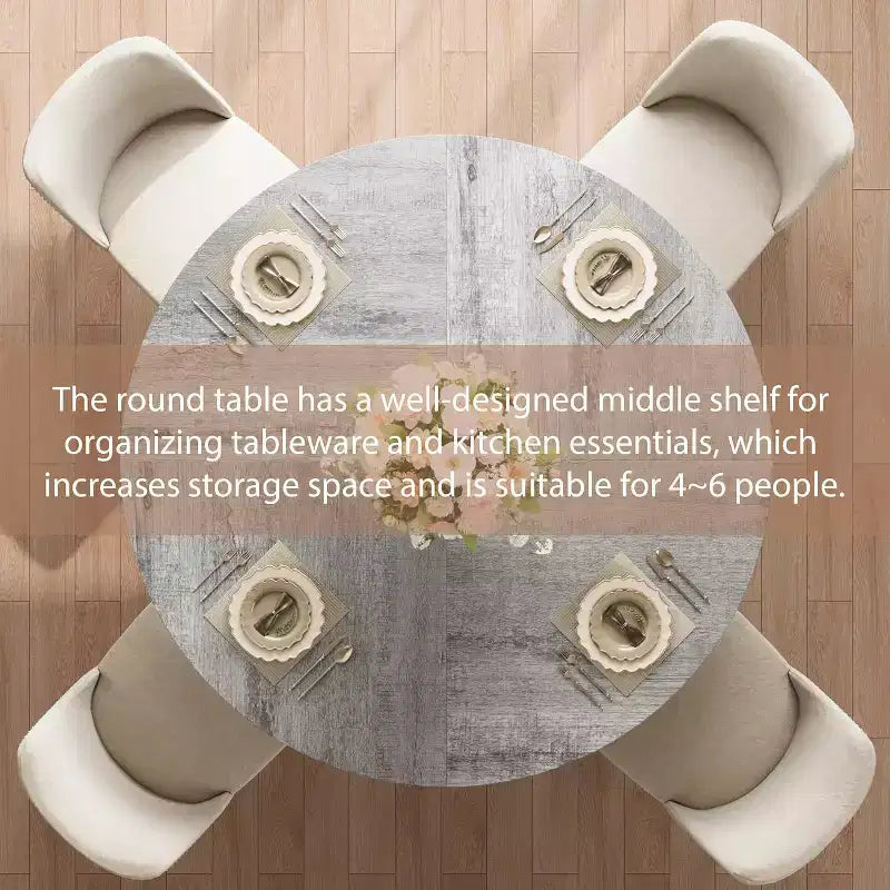 Table à manger ronde pour 4-6 personnes, table de cuisine de ferme de 42 pouces avec rangement