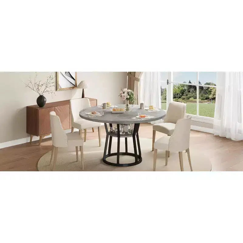 Table à manger ronde pour 4-6 personnes, table de cuisine de ferme de 42 pouces avec rangement