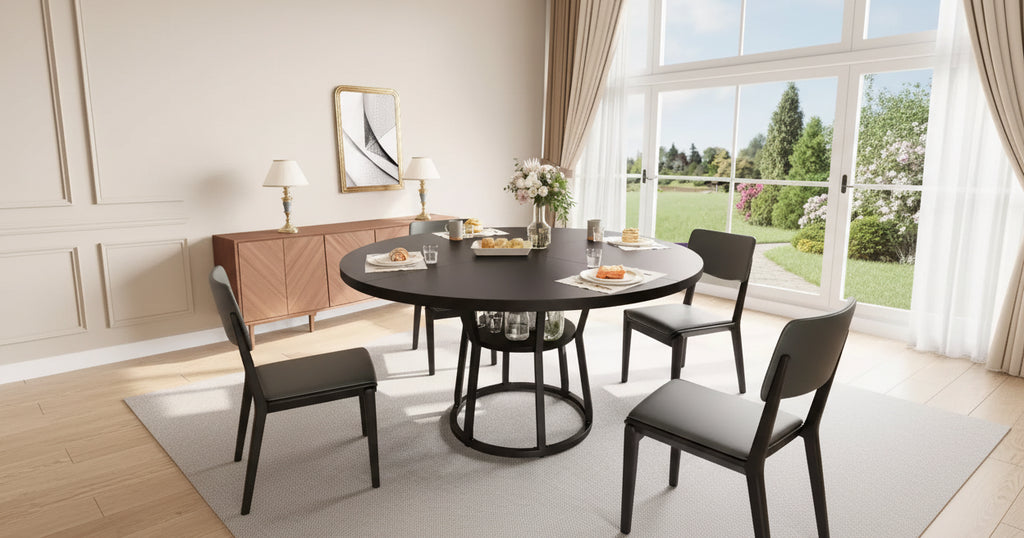 Table à manger ronde pour 4-6 personnes, table de cuisine de ferme de 42 pouces avec rangement