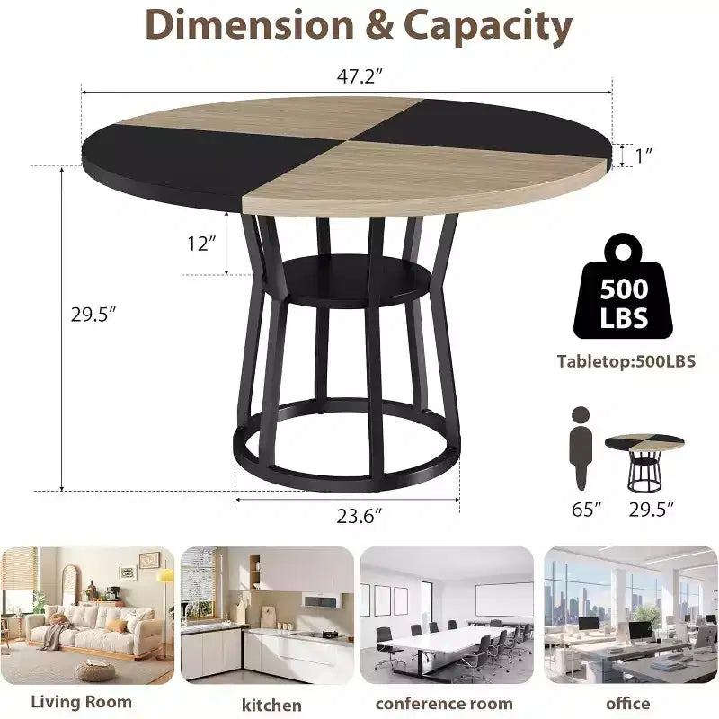 Table à manger ronde pour 4-6 personnes, table de cuisine de ferme de 42 pouces avec rangement