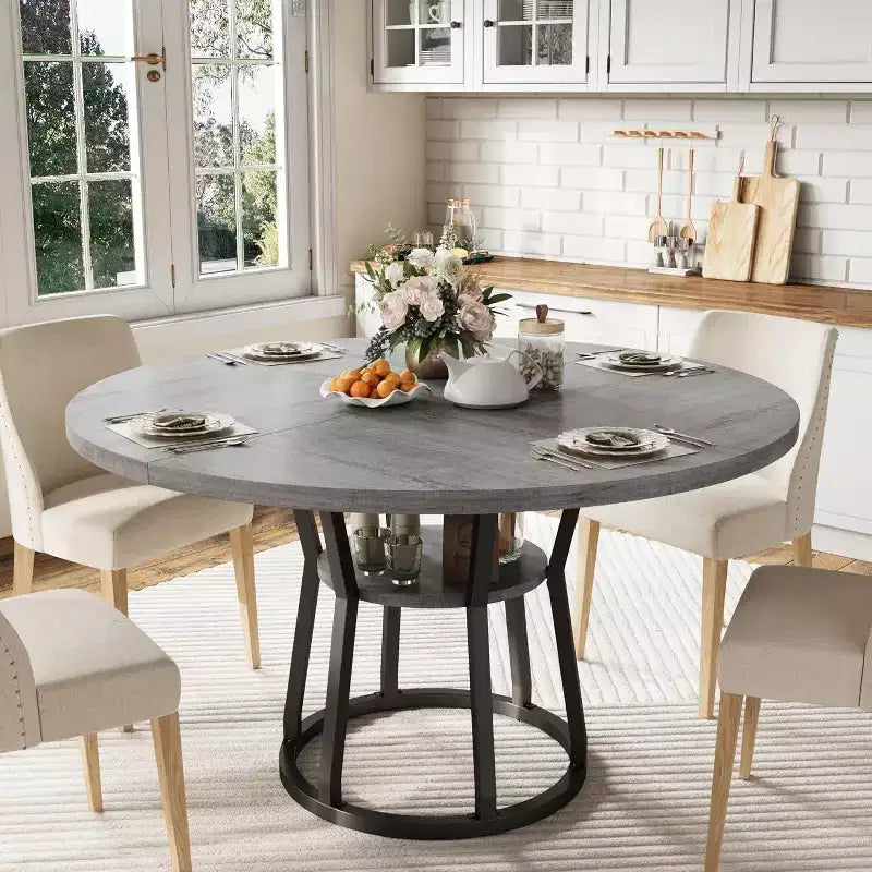 Table à manger ronde pour 4-6 personnes, table de cuisine de ferme de 42 pouces avec rangement