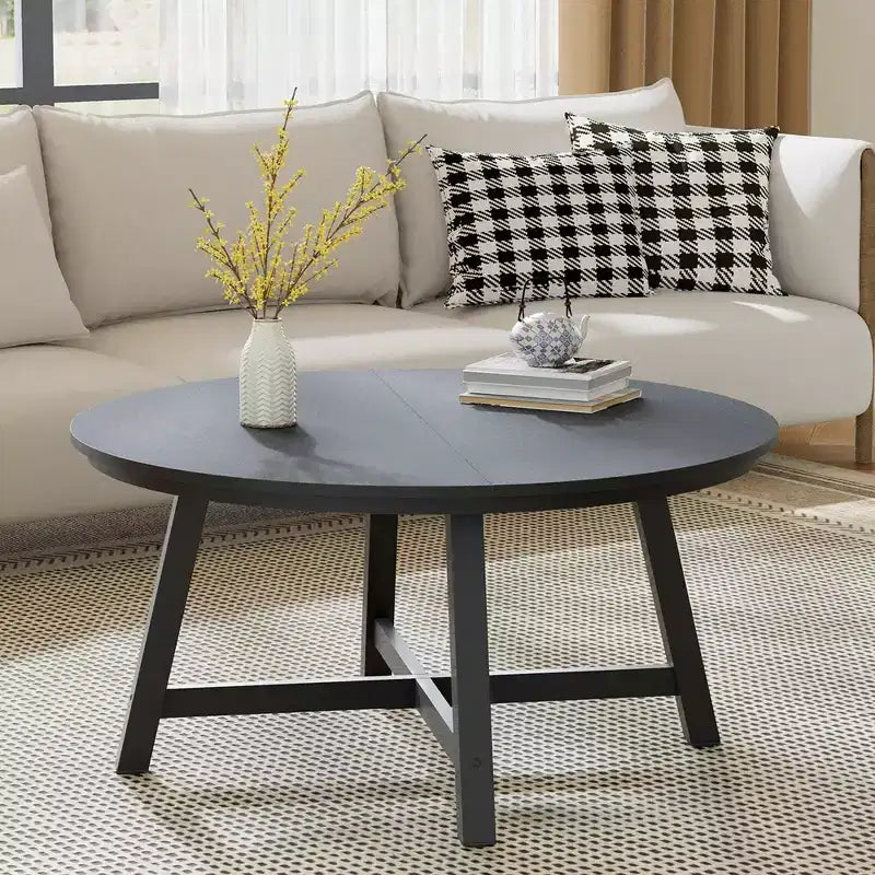 Table basse ronde de 36 po pour salon, grande table centrale ronde, pieds en métal épais et pieds réglables, tables basses rondes modernes pour appartements