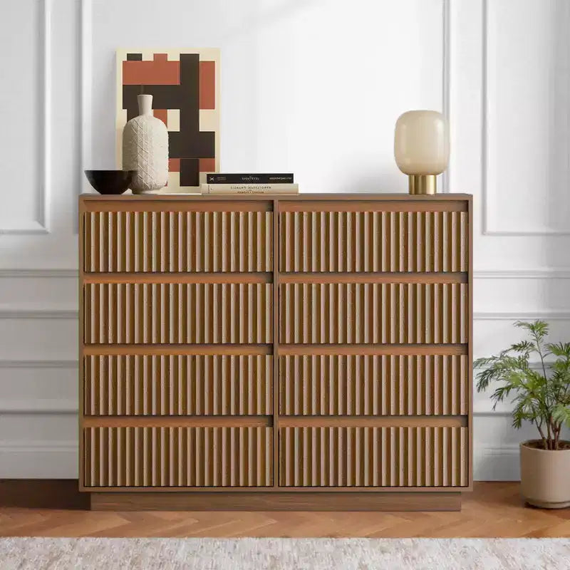 KOLIGEY 8-Drawer Dresser 52W Double Dresser With Waveform Fluted Panel