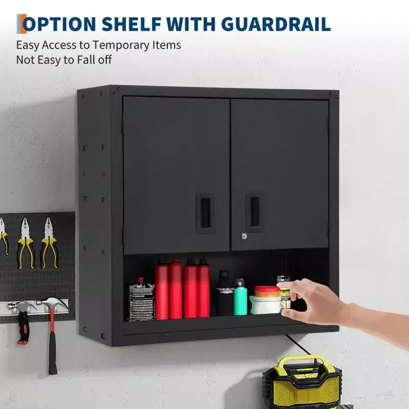 Wall Cabinet with Adjustable Shelf, Heavy Duty Steel Garage Locker with Lockable Magnetic Doors, Wall Mounted Tool Cabinet for Warehouse Home