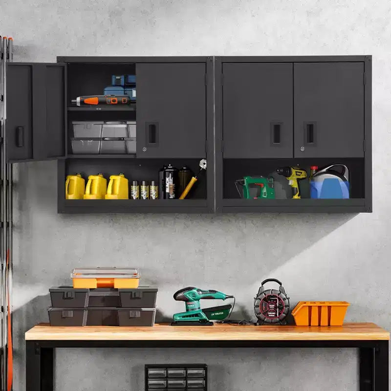 Armoire murale avec étagère réglable, casier de garage en acier robuste avec portes magnétiques verrouillables, armoire à outils murale pour entrepôt ou maison