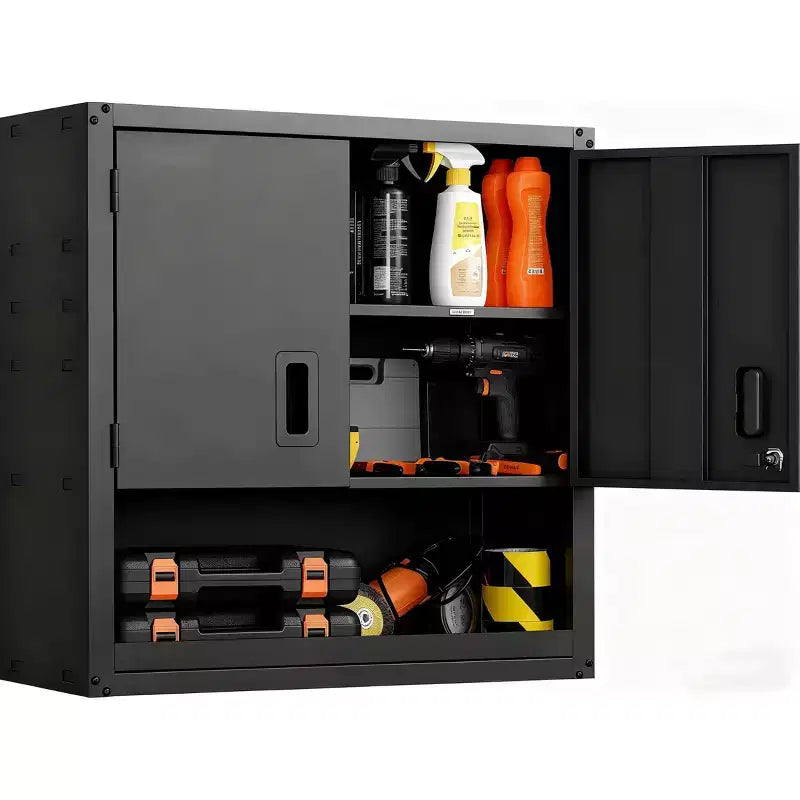Armoire murale avec étagère réglable, casier de garage en acier robuste avec portes magnétiques verrouillables, armoire à outils murale pour entrepôt ou maison