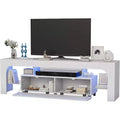 Modern TV Stand for 50-75 Inch TVs, White Finish Entertainment Center with View Window and Large Storage Drawer, Multi-Functional Media Console