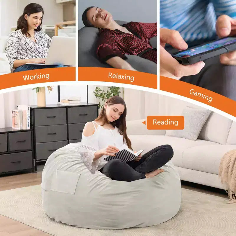 Fauteuils poufs géants de 36/48 po avec mousse à mémoire de forme pour adultes