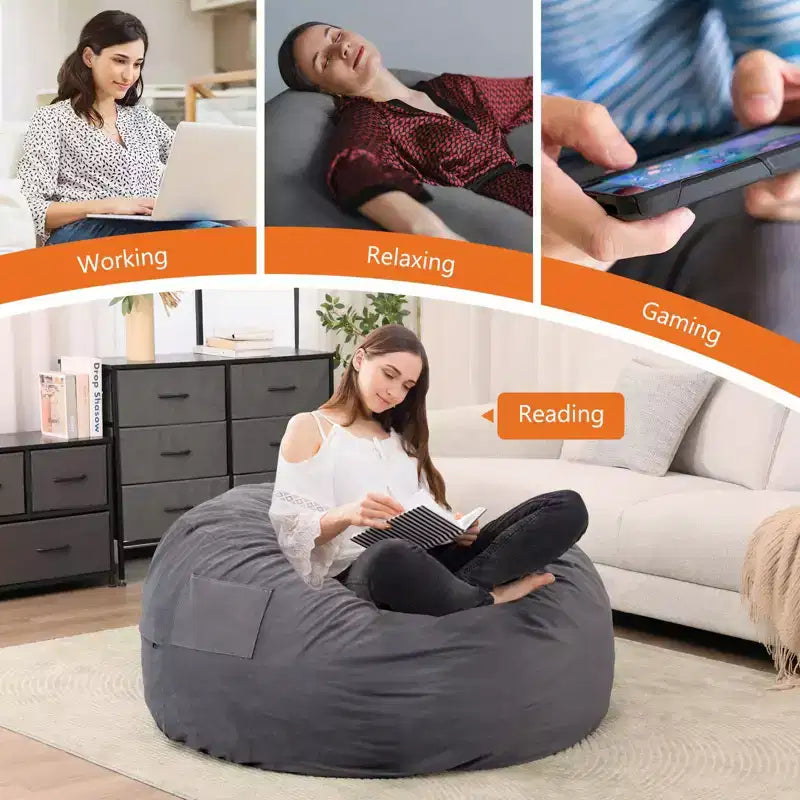Fauteuils poufs géants de 36/48 po avec mousse à mémoire de forme pour adultes